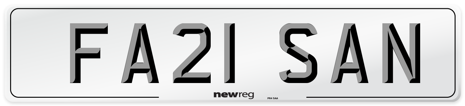 FA21 SAN Number Plate from New Reg